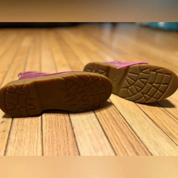 UGG Robley Glitter Combat Boots Youth 3 Berry rose pink Sparkly Rain - Picture 3 of 7